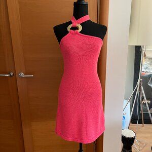 CULT GAIA Kendall Pink Knit Asymmetrical Halter-Neck Knit Dress, Size M